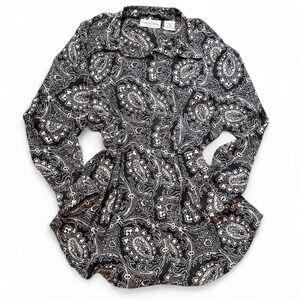 Vintage 90s Diane Von Furstenberg Black & White Paisley Print Top, Women's 1X/2X